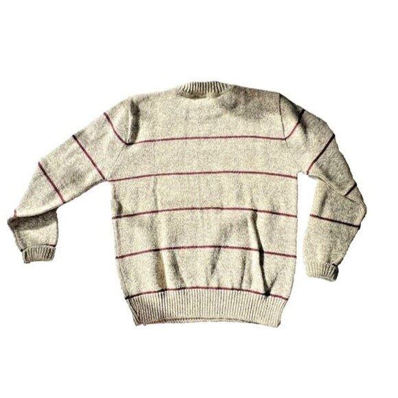 Vintage Warm Winter Sweater Peconic Bay Traders Made In USA Striped Wool Blend L - Picture 2 of 4